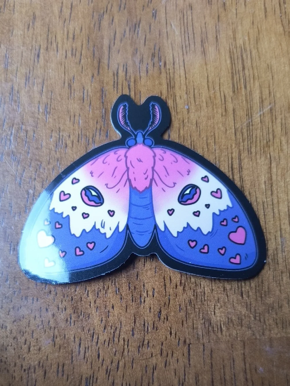 Pink & Purple Moth Enamel Pin - Cute Heart Accent